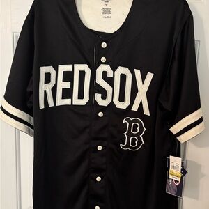 True Fan Boston RED SOX Size Large Black Jersey with White and Red Trim Tag